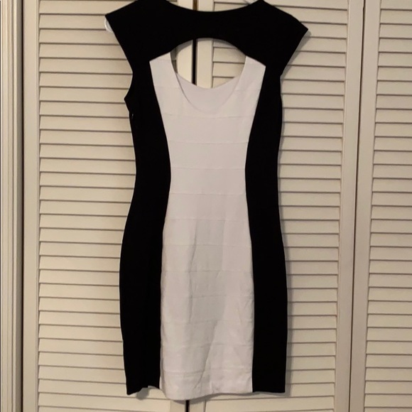 Express Black & White Color-Block Bandage Dress - Picture 2 of 6